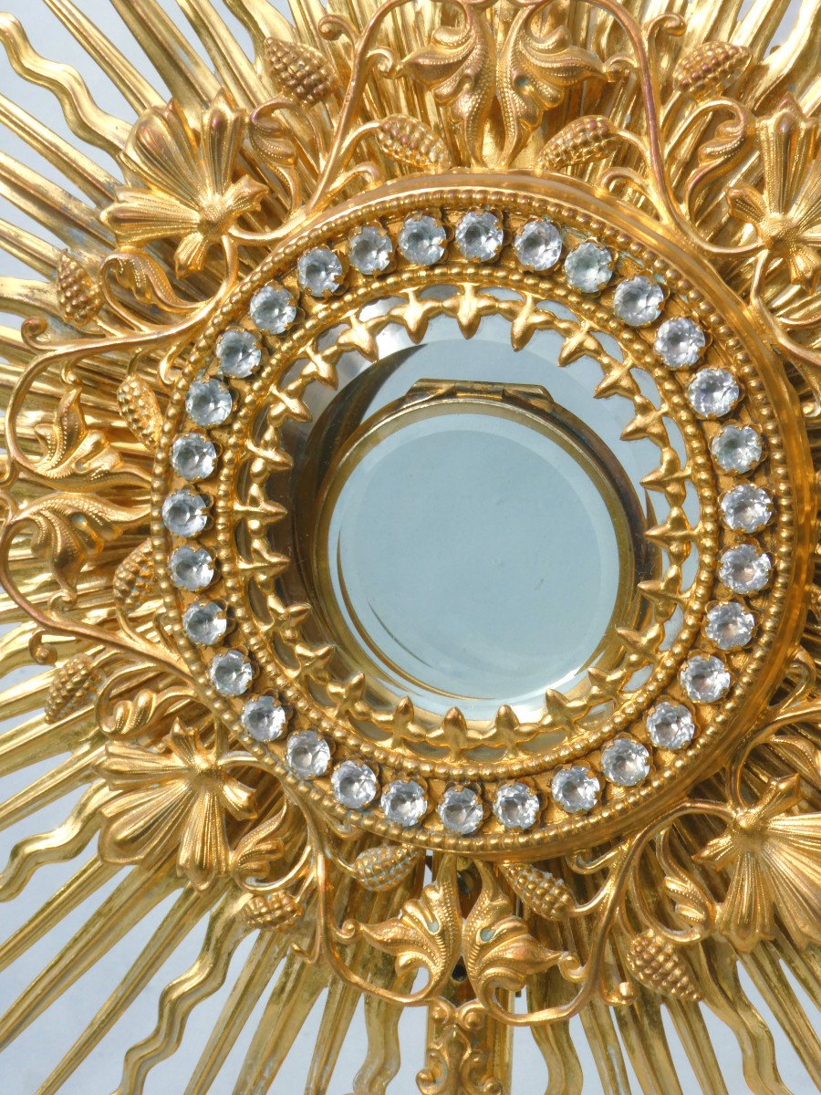 Ostensoir Epoque Napoleon III , Monstrance XIXe Strass Reliquaire , Objet Lithurgique Gothique-photo-4