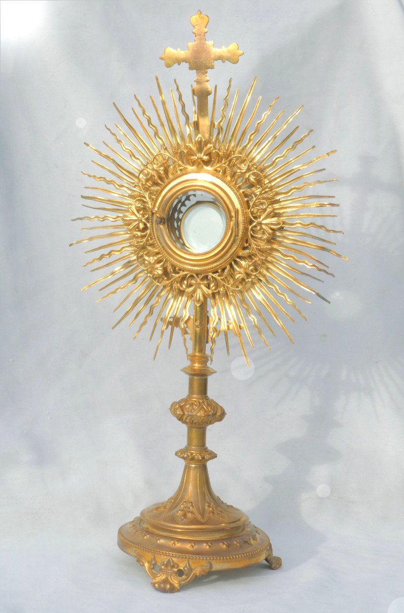 Ostensoir Epoque Napoleon III , Monstrance XIXe Strass Reliquaire , Objet Lithurgique Gothique-photo-1