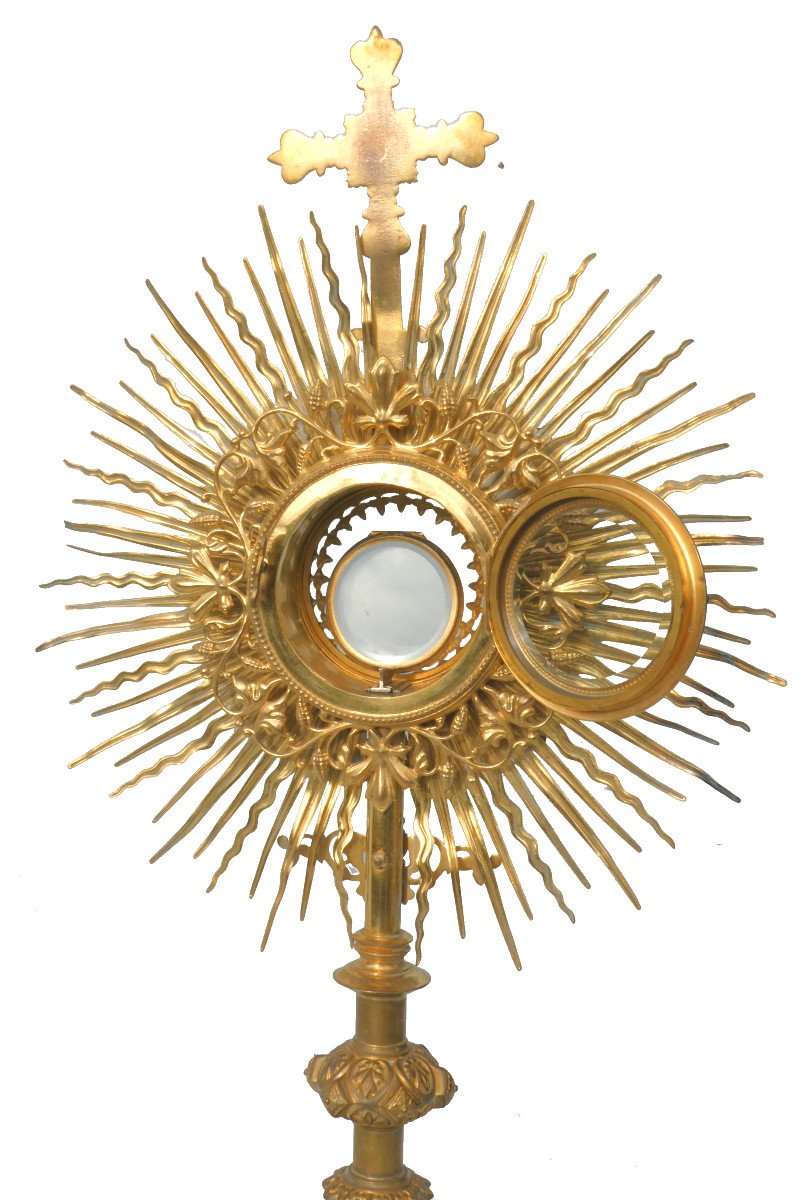 Ostensoir Epoque Napoleon III , Monstrance XIXe Strass Reliquaire , Objet Lithurgique Gothique-photo-5