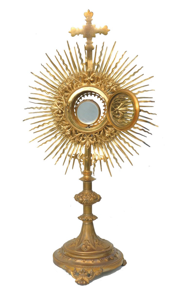 Ostensoir Epoque Napoleon III , Monstrance XIXe Strass Reliquaire , Objet Lithurgique Gothique-photo-8