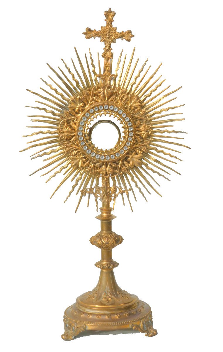 Ostensoir Epoque Napoleon III , Monstrance XIXe Strass Reliquaire , Objet Lithurgique Gothique