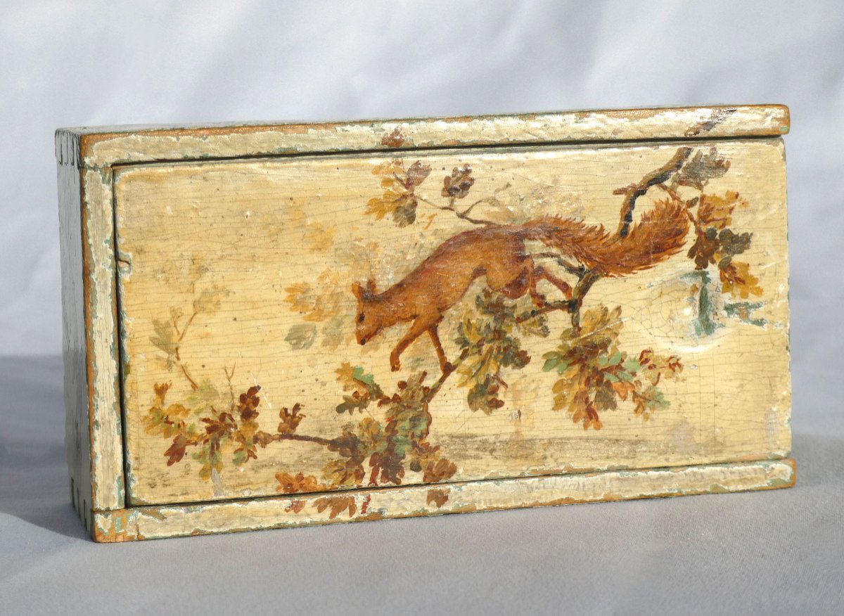 18th Century Box, Martin Varnish Lacquer, Squirrel Decoration, Louis XVI Cosmetics/perfume