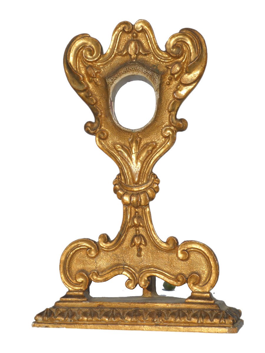 Monstrance In Gilded Wood, 18th Century Reliquary, Liturgical Object, Baroque Style-photo-2