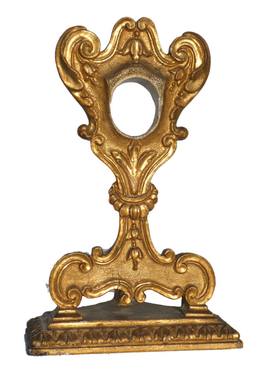 Monstrance In Gilded Wood, 18th Century Reliquary, Liturgical Object, Baroque Style