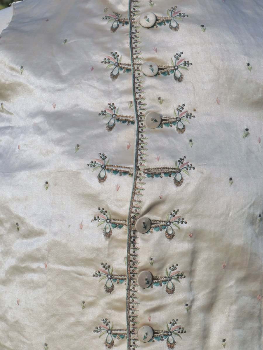 18th Century Men's Waistcoat, Embroidered Silk With Palm Tree Decor, Buttons, Louis XVI Period Costume-photo-1