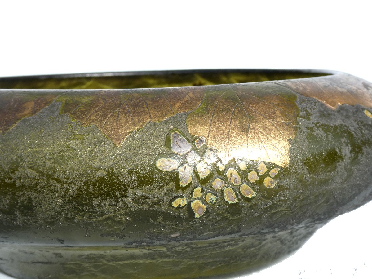 Acid Etched Glass Planter, Art Nouveau Style, Signed Legras Montjoye, 19th Century Vase -photo-3