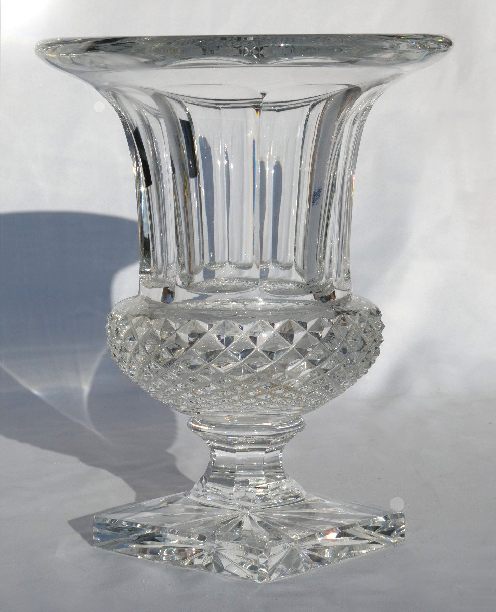 Versailles Crystal Vase By Saint Louis, Medicis Model, Diamond Points & Flat Sides-photo-3