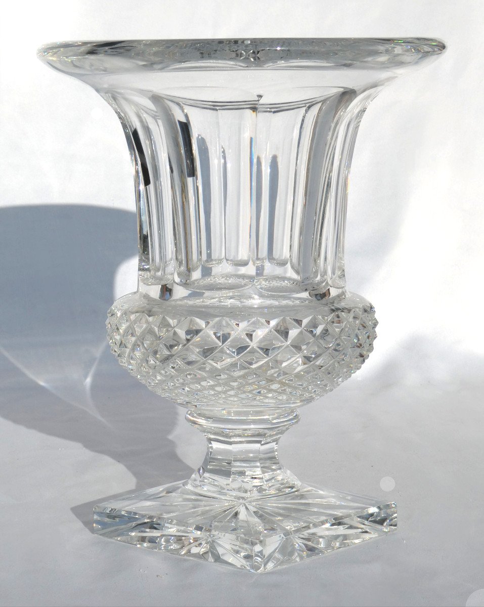 Versailles Crystal Vase By Saint Louis, Medicis Model, Diamond Points & Flat Sides-photo-2