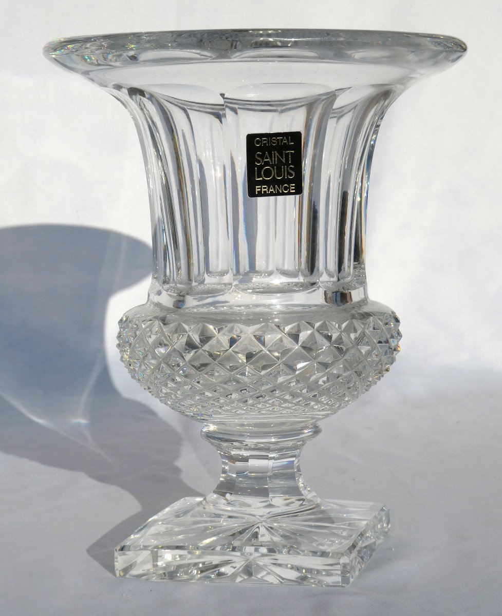 Versailles Crystal Vase By Saint Louis, Medicis Model, Diamond Points & Flat Sides