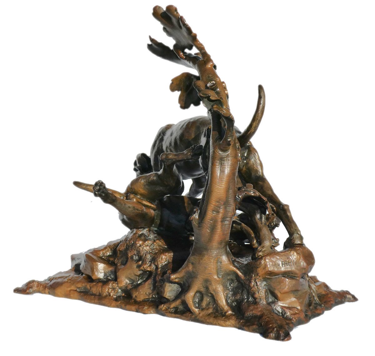 Sculpture En Bronze , Sujet Animalier , Deux Chiens De Chasse / Meute , Signé H. Pain XIXe-photo-5