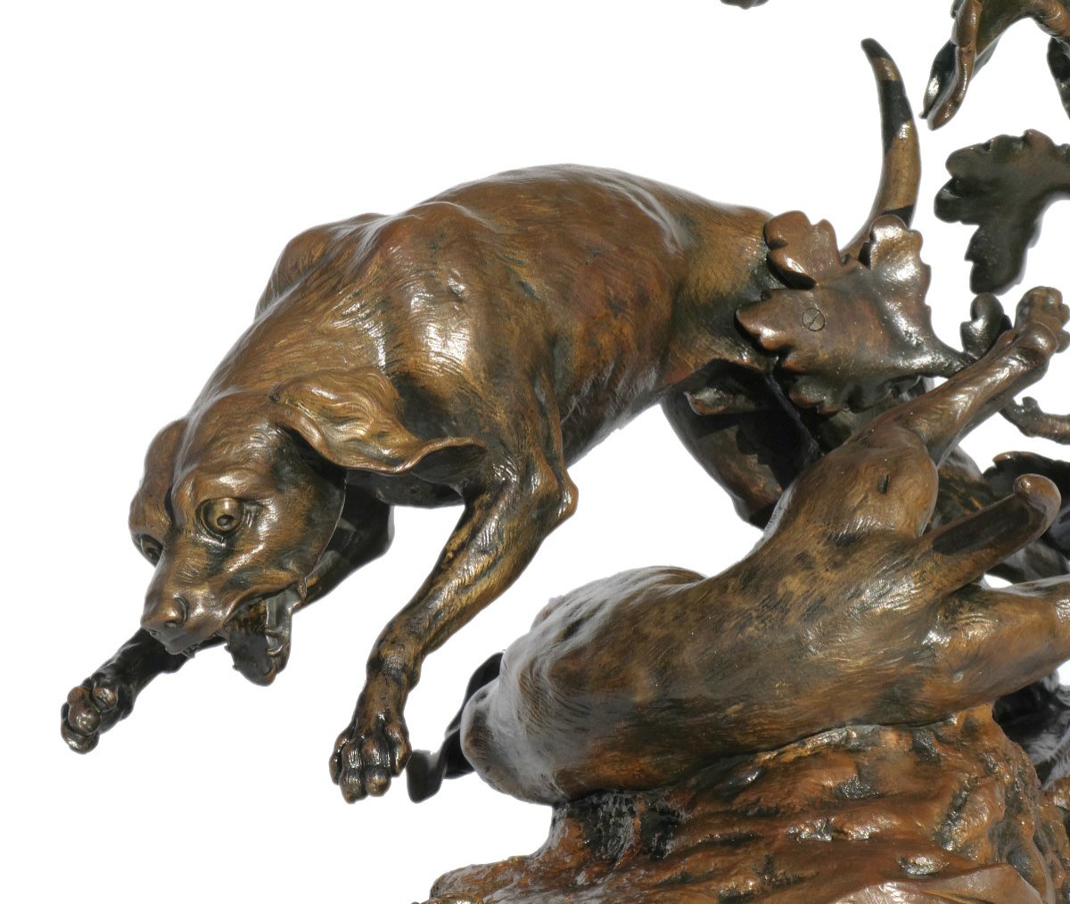 Sculpture En Bronze , Sujet Animalier , Deux Chiens De Chasse / Meute , Signé H. Pain XIXe-photo-6