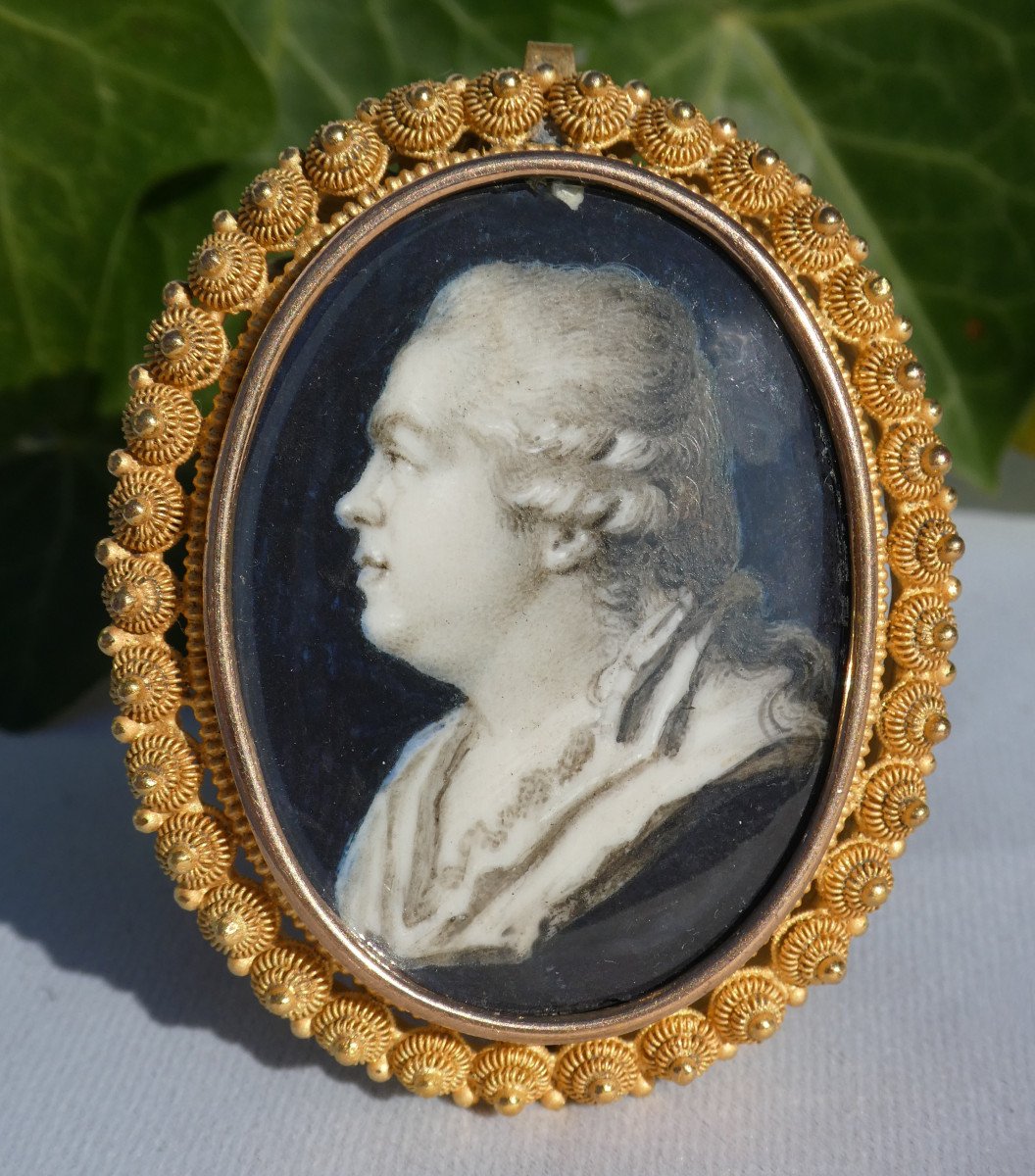 Portrait Miniature Epoque XVIIIe Siecle , Profil Du Duc De Cumberland , Grisaille , Medaillon-photo-2