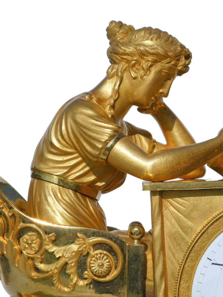 First Empire Period Clock, La Liseuse, Gilt Bronze Circa 1800, After Jean-andré Reiche-photo-2