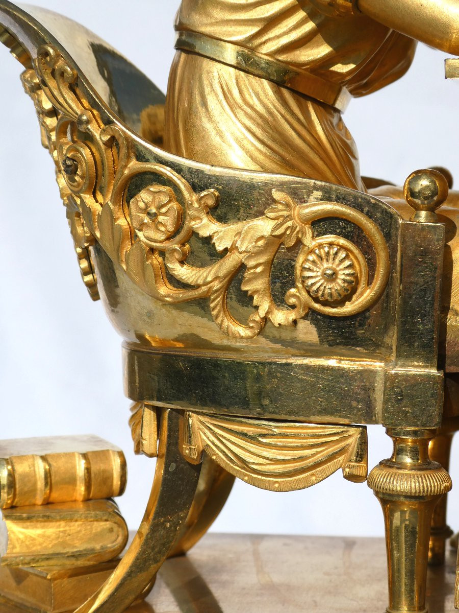 First Empire Period Clock, La Liseuse, Gilt Bronze Circa 1800, After Jean-andré Reiche-photo-3