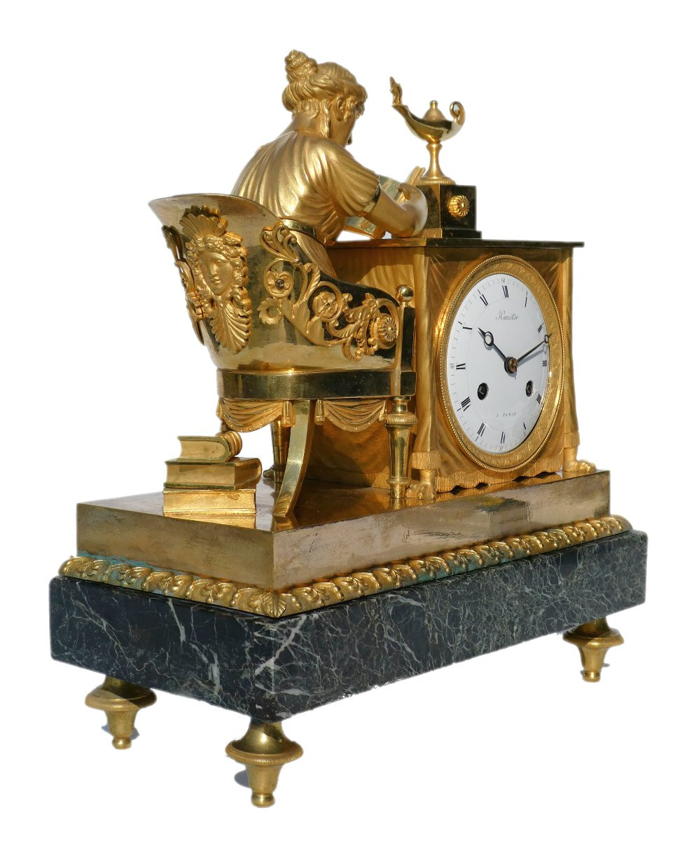 First Empire Period Clock, La Liseuse, Gilt Bronze Circa 1800, After Jean-andré Reiche-photo-4