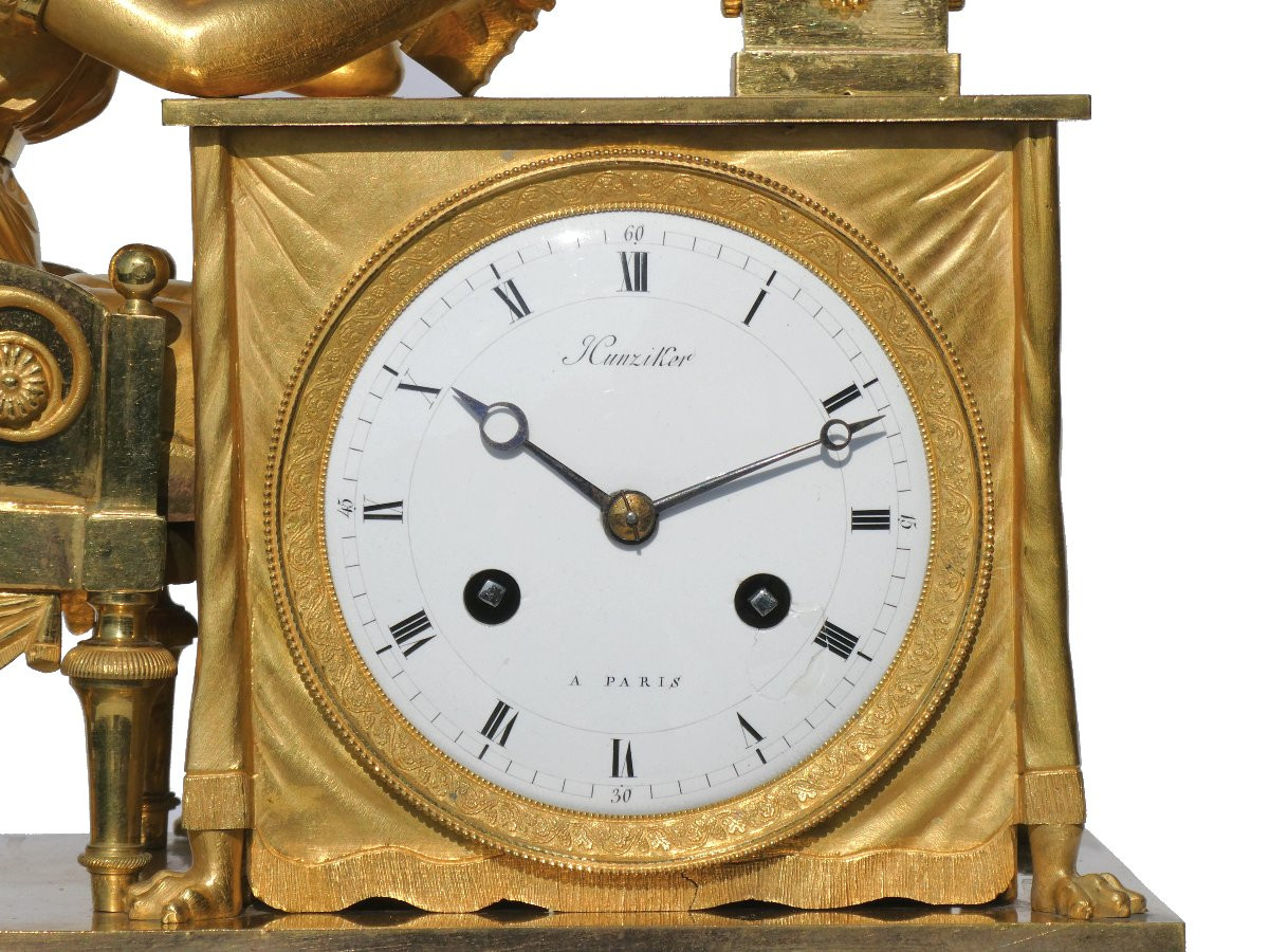 First Empire Period Clock, La Liseuse, Gilt Bronze Circa 1800, After Jean-andré Reiche-photo-1