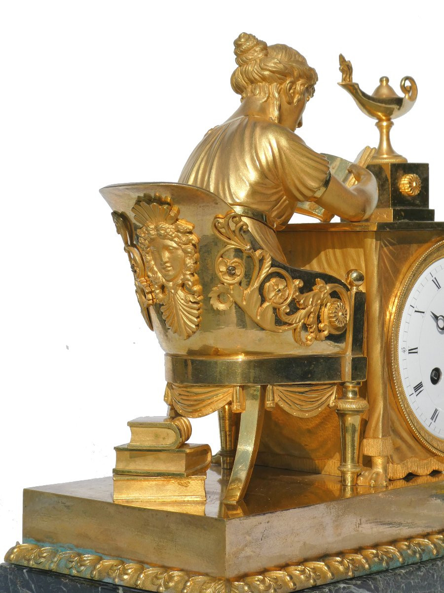 First Empire Period Clock, La Liseuse, Gilt Bronze Circa 1800, After Jean-andré Reiche-photo-4