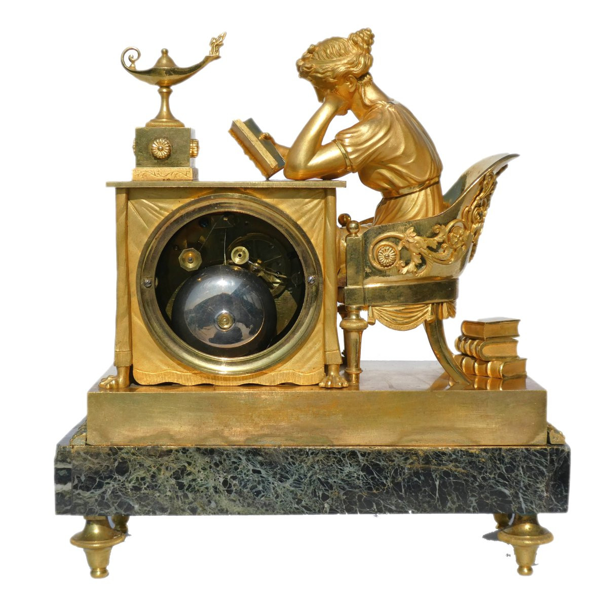 First Empire Period Clock, La Liseuse, Gilt Bronze Circa 1800, After Jean-andré Reiche-photo-5