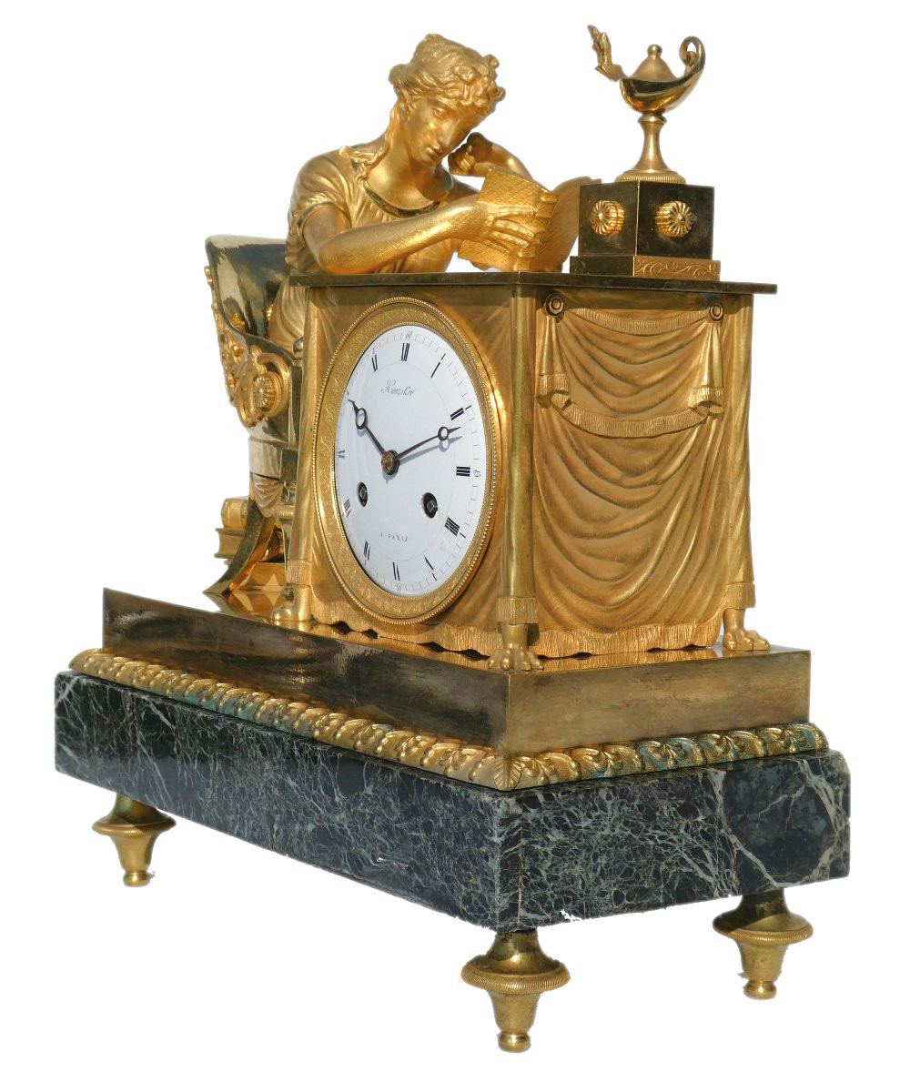 First Empire Period Clock, La Liseuse, Gilt Bronze Circa 1800, After Jean-andré Reiche-photo-7