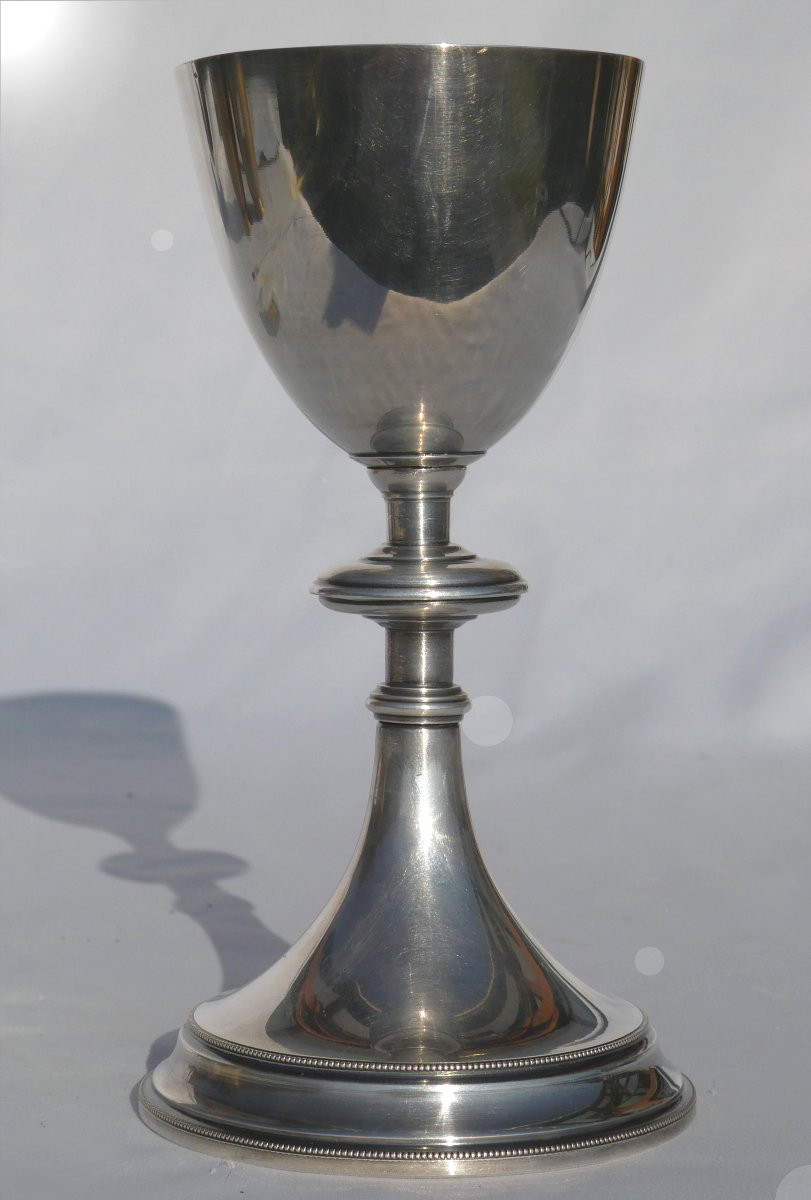 Calice En Argent Massif , époque 1900 , Objet Lithurgique , Messe Fleur De Lys , Croix XIXe-photo-4