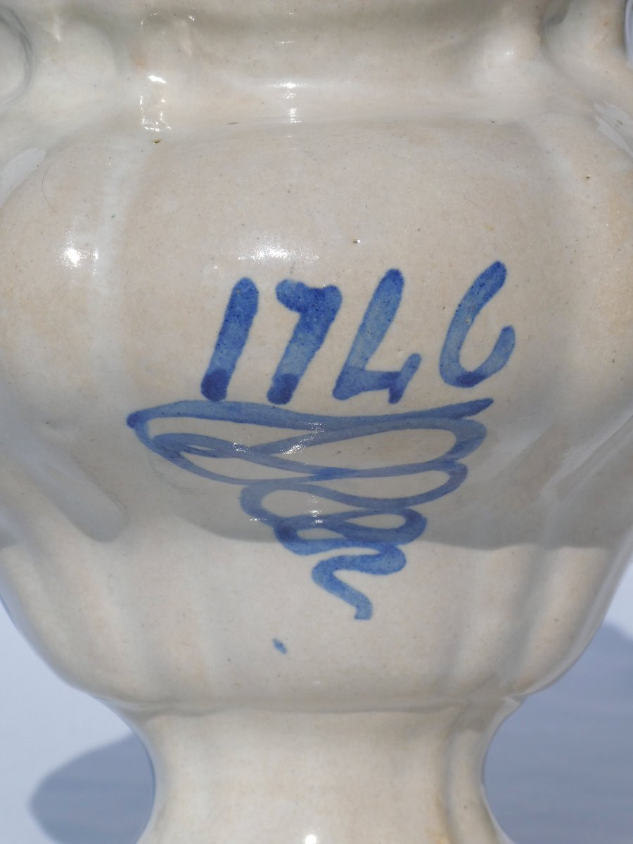 Pot Couvert d'Apothicaire , Faience XVIIIe Siecle Mouches , 1746 , Pharmacie Cerreto Sannita-photo-2