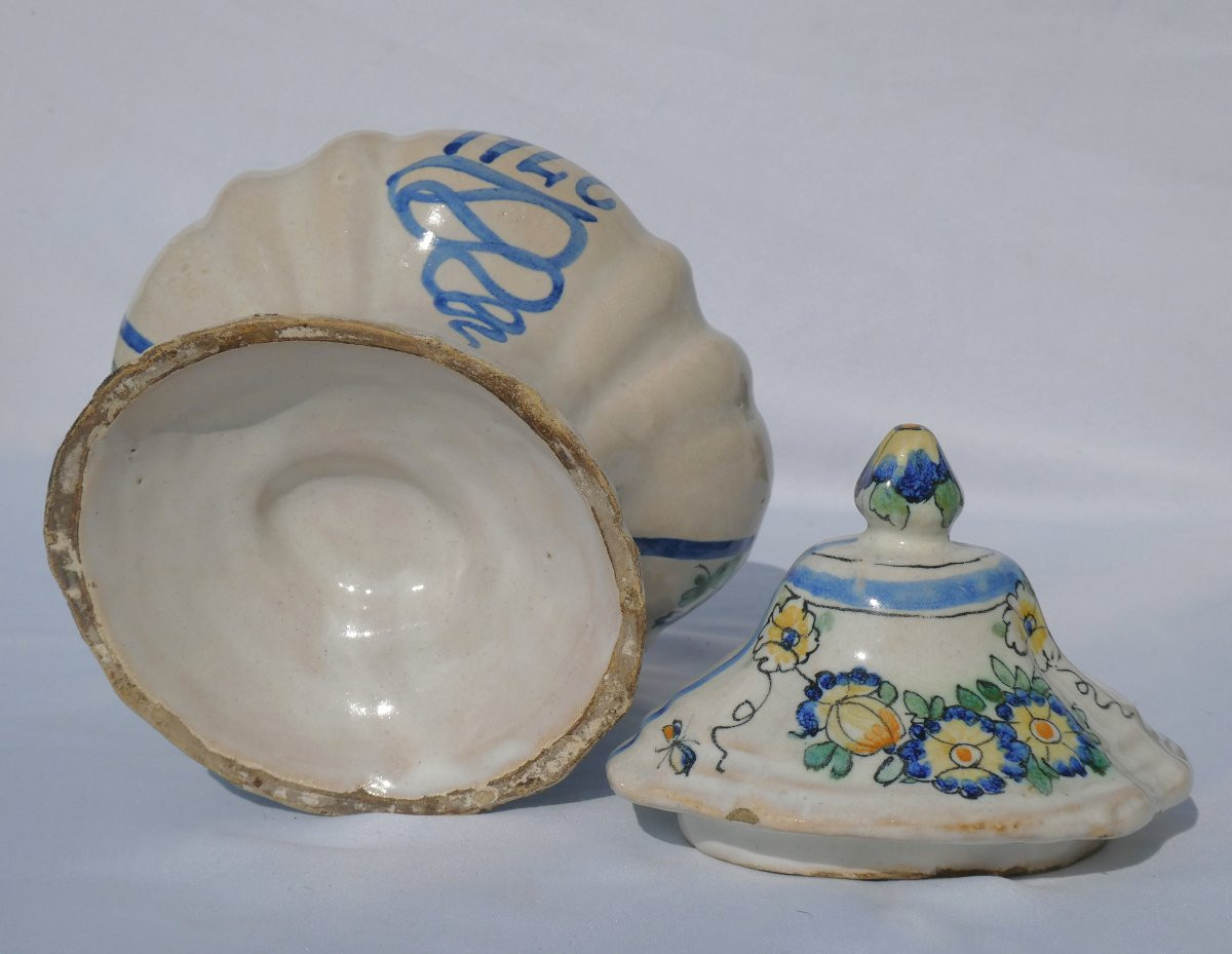 Pot Couvert d'Apothicaire , Faience XVIIIe Siecle Mouches , 1746 , Pharmacie Cerreto Sannita-photo-3