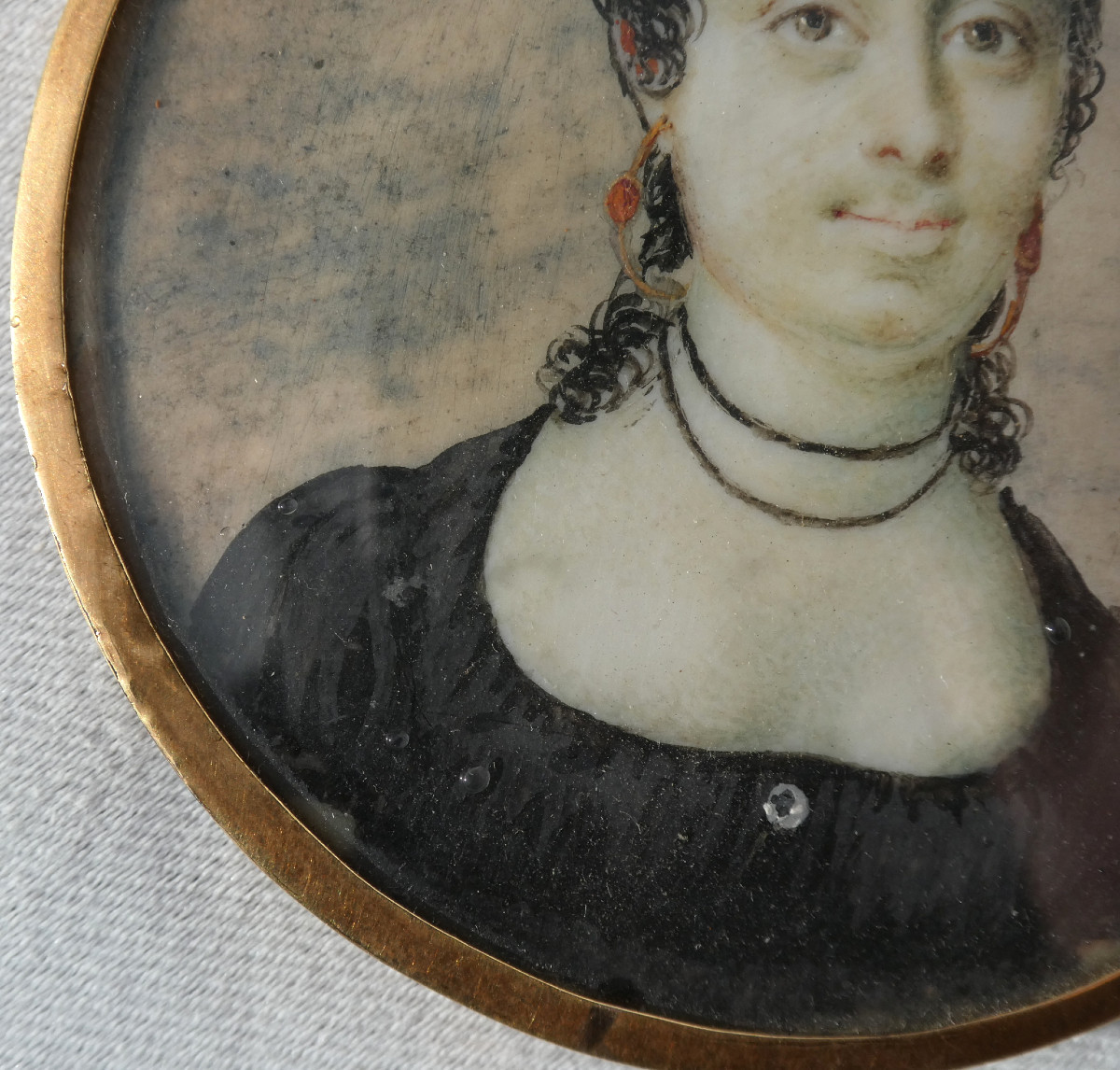 Portrait Miniature Epoque Premier Empire , Jeune Femme Au Peigne De Perles Aquarelle XIXe 1800-photo-4