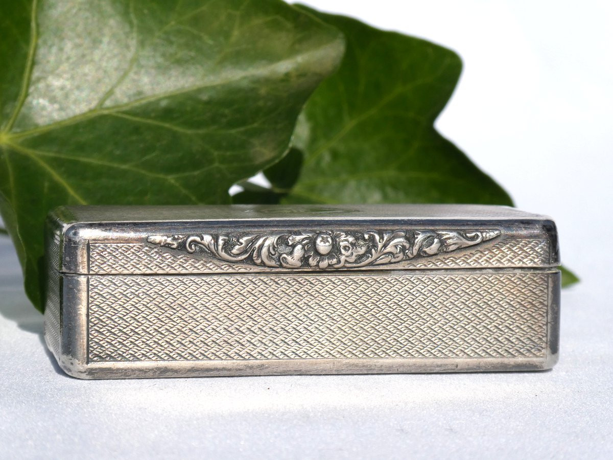 19th Century Solid Silver Snuff Box, Guilloché Decor, Louis XVI Pills -photo-2