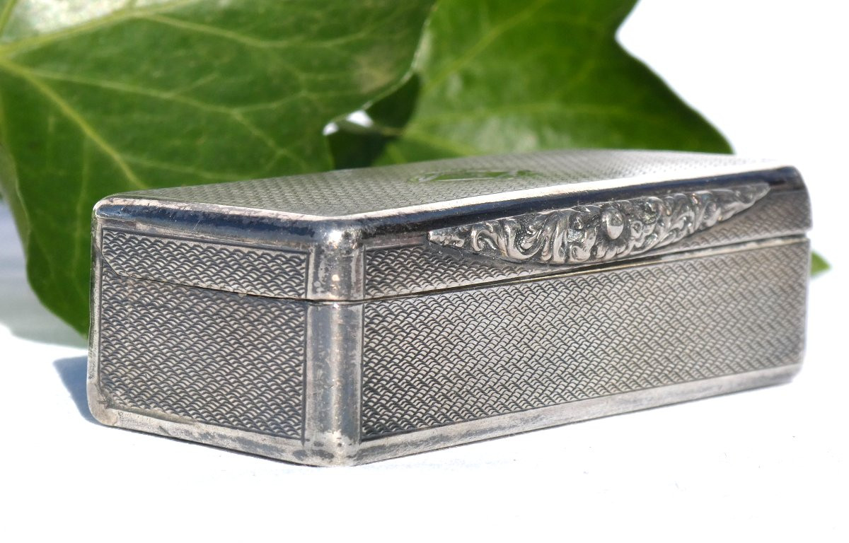 19th Century Solid Silver Snuff Box, Guilloché Decor, Louis XVI Pills -photo-3