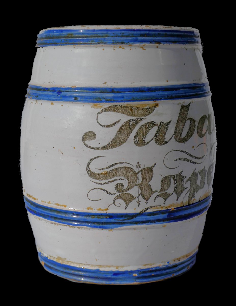 Nevers Faience Tobacco Jar, 19th Century Barrel, Centre Region, France Napoleon III-photo-2