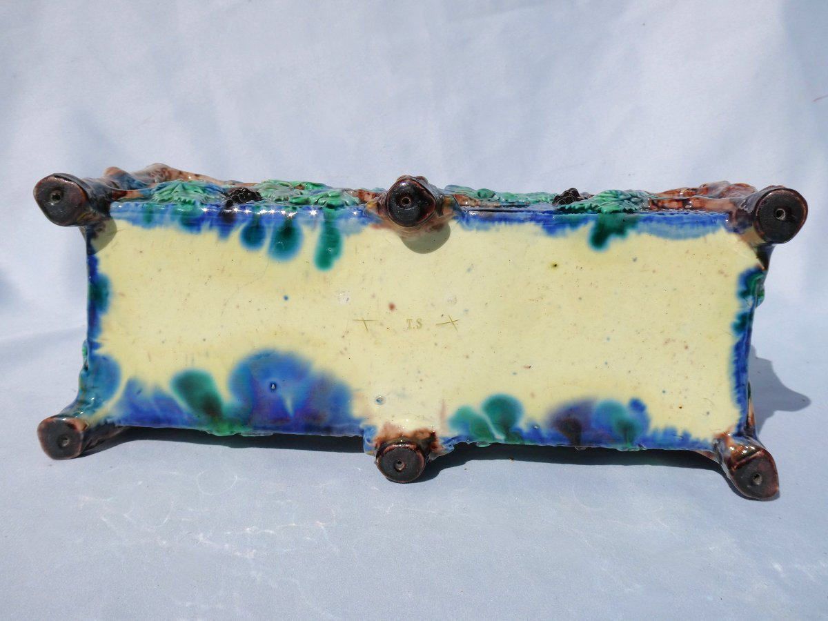 Barbotine Table Jardiniere, Majolica Palissy, Signed Thomas Sergent 19th Century, Napoleon III-photo-2
