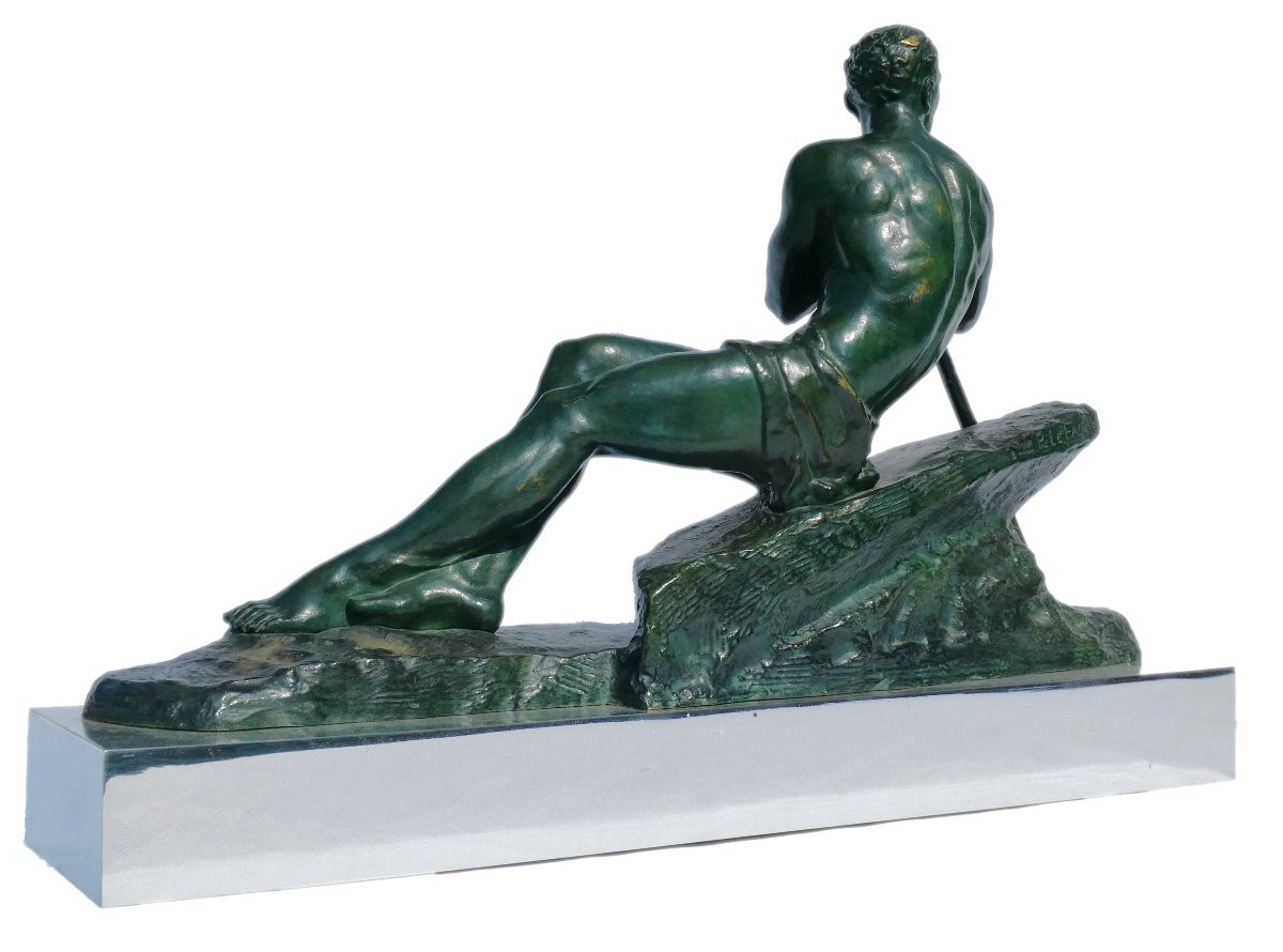 Sculpture En Bronze Art Deco , Homme Torse Nu , Le Barreur Signé Pierre Le Faguays 1920-photo-3
