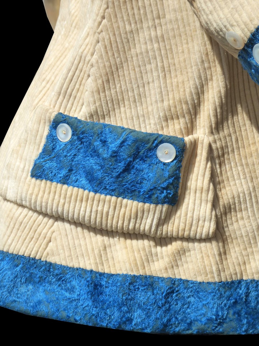 Child's Coat Dress, 1880s, Corduroy, Doll's Clothing, 19th Century Costume-photo-3