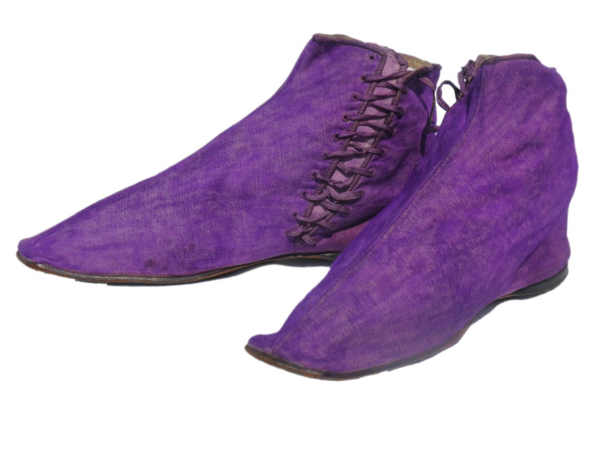 Pair Of Women's Shoes Circa 1830, Adelaide Model Shoes, 19th Century Romantic Costume-photo-3