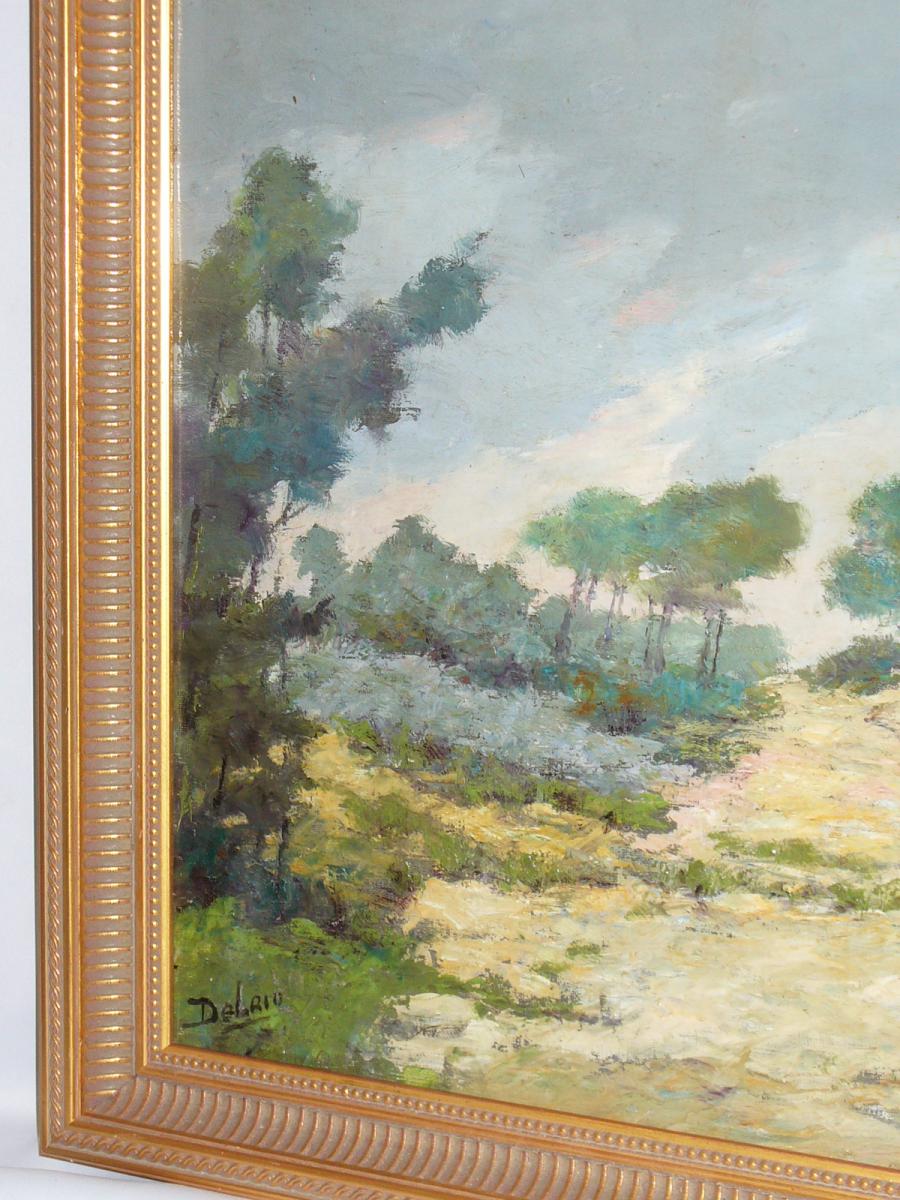 Huile Sur Toile Impressionniste , Paysage De Dunes Vers 1910 , Signé Del Rio , Encadrement-photo-3