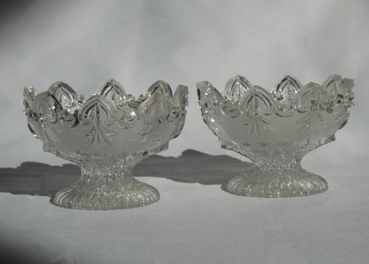 Pair Of Salerons In Crsital Molded Creusot, Baccarat, Gothic Decor 1820 Charles X Nineteenth