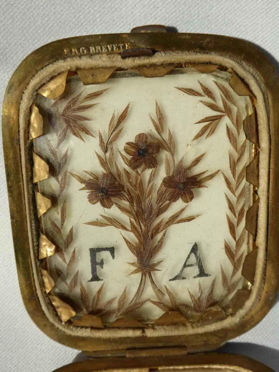 Souvenir Holder In Nacre, Hair Inlay Napoleon III Period Sterling Silver Frame Nineteenth-photo-4