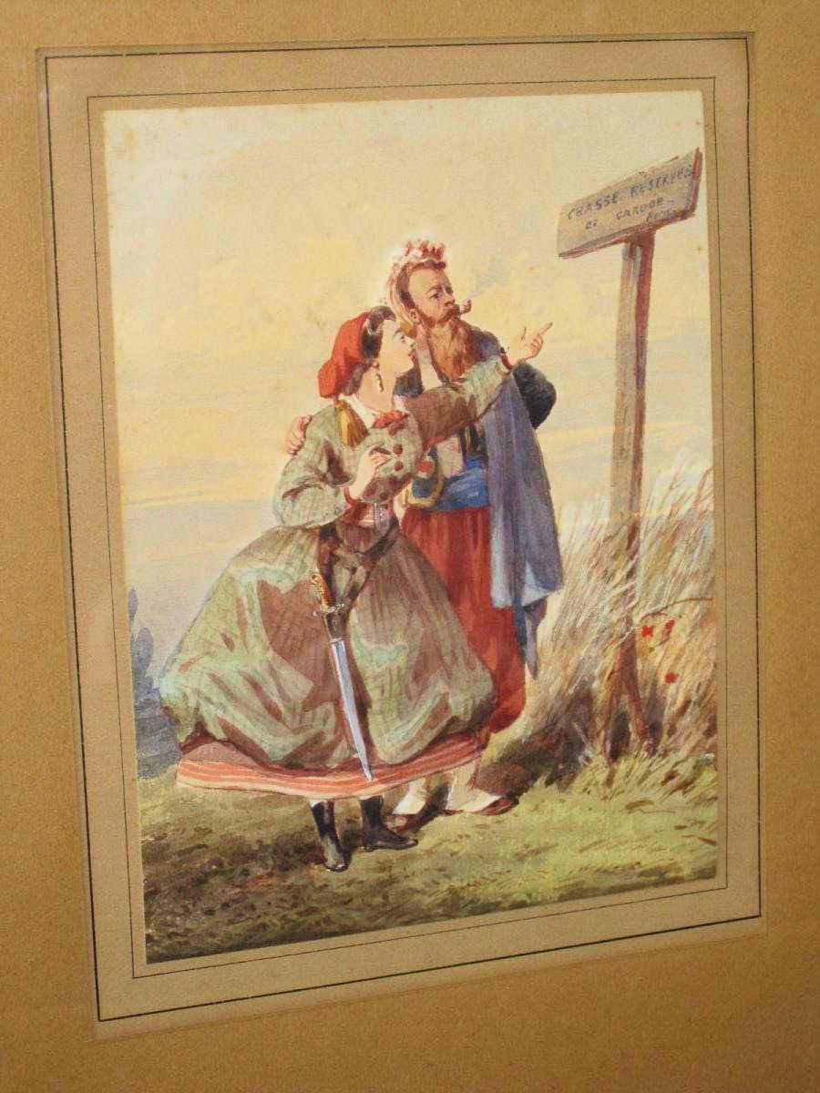 Peinture Aquarelle Humoristique époque Napoléon III Militaire Zouave Signé Orlando Nori XIXe-photo-4