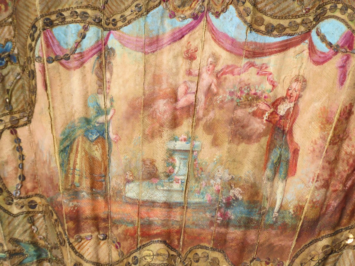 Eventail De Mariage époque XVIIIe Style Louis XVI I Argent Peinture Sur Velin éventail-photo-2