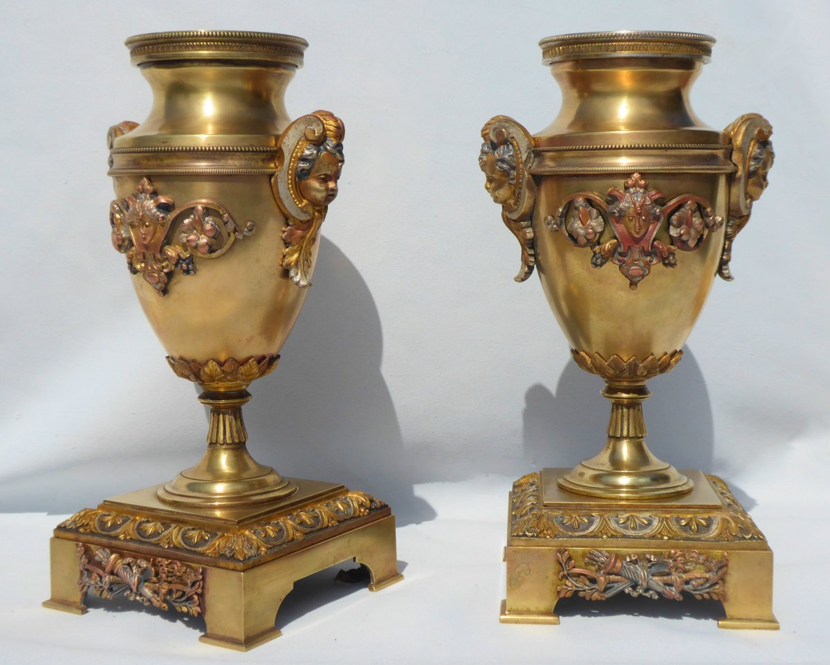 Paire De Cassolettes En Bronze Style Renaissance &eacute;poque Napol&eacute;on III XIXe Cassolette Vases Urne-photo-2