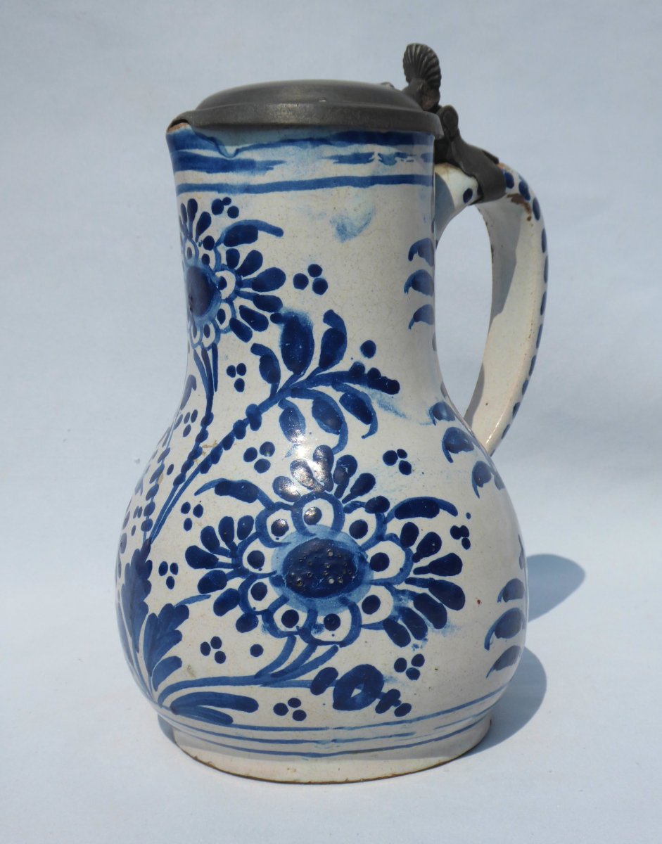 Pitcher / Pitcher In Faience Bailleul (north) Camaieu De Bleu Complete Eighteenth Century Delft Tin-photo-2