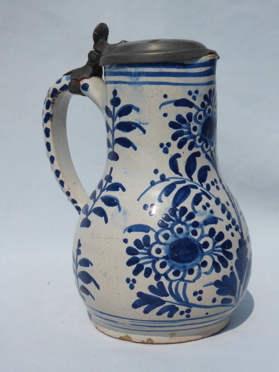 Pitcher / Pitcher In Faience Bailleul (north) Camaieu De Bleu Complete Eighteenth Century Delft Tin-photo-4