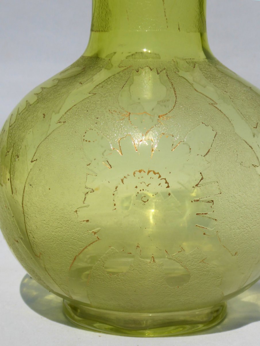 Grand Vase En Cristal Dégagé à l'Acide , Saint Louis 1900 , Art Nouveau Vert Absinthe XIXe-photo-2