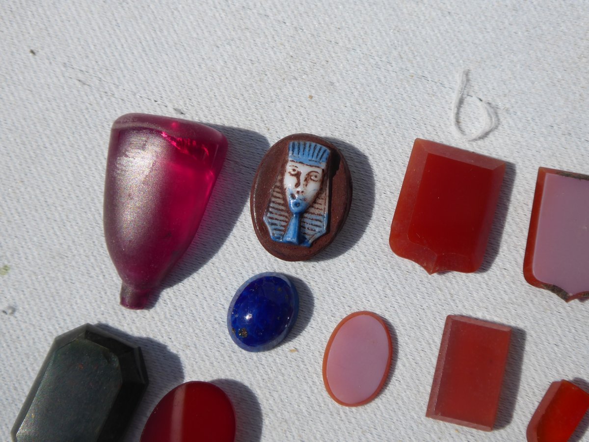 Lot Of Intaglio / Virgin Agate Cameos / Lapis, XIXth Jewels Micro Mosaic Seal Matrix-photo-3