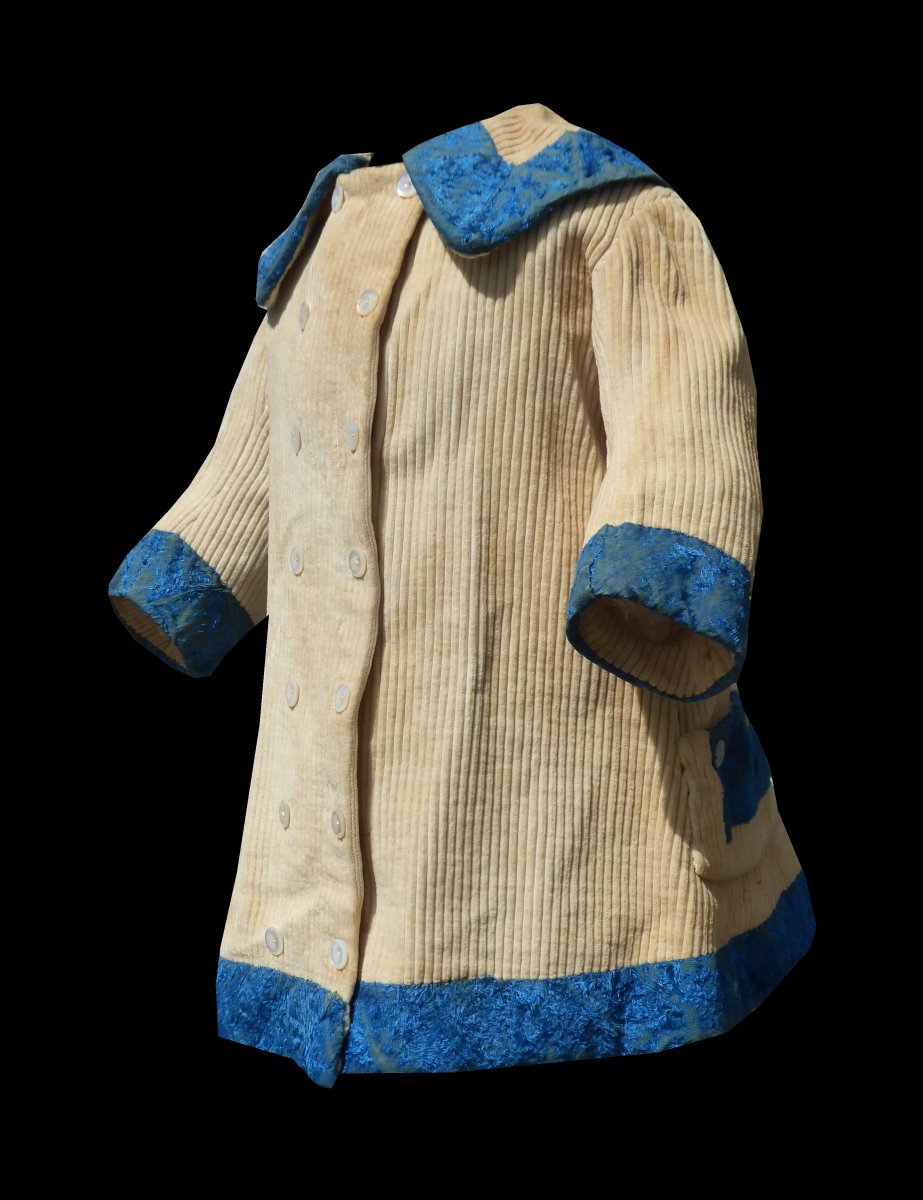 Robe à Tournure Manteau d'Enfant époque 1880 Velours Cotelé , Vêtement De Poupée , Costume XIXe-photo-2