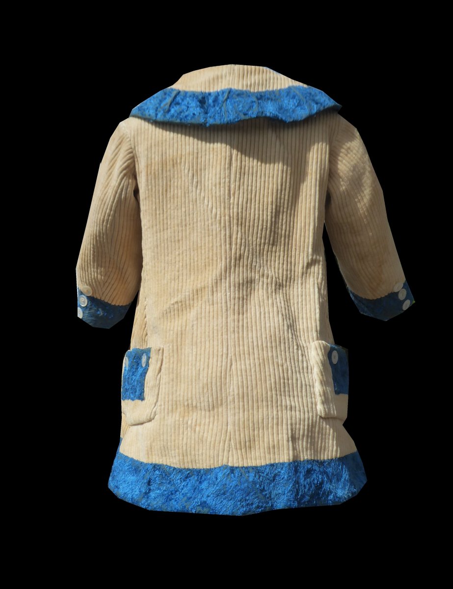 Robe à Tournure Manteau d'Enfant époque 1880 Velours Cotelé , Vêtement De Poupée , Costume XIXe-photo-4