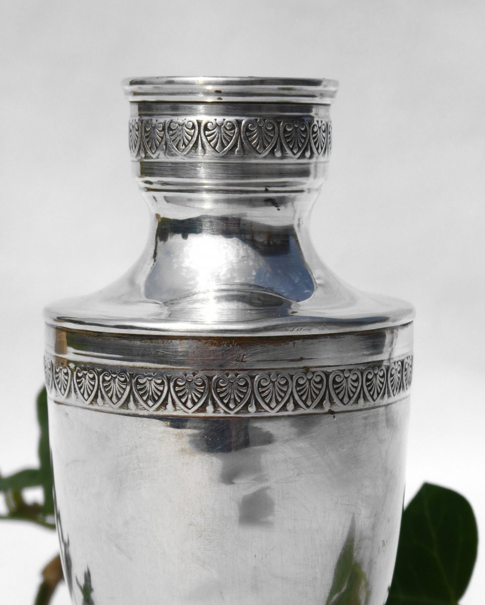 Vase à Bulbe Balustre En Argent Massif  , Style Premier Empire  , Epoque 1880 XIXe-photo-2