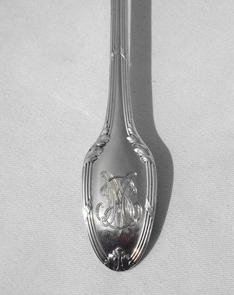 Service à Glace En Argent Massif & écrin , Modele Louis XVI , Pelle Et Cuillères XIXe Cuillere-photo-3