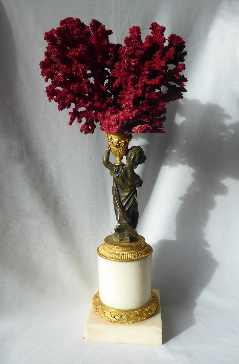 Object Of Curiosity Napoleon III, Bronze Marble & Coral Angelot XIXth Group Sculpture-photo-3