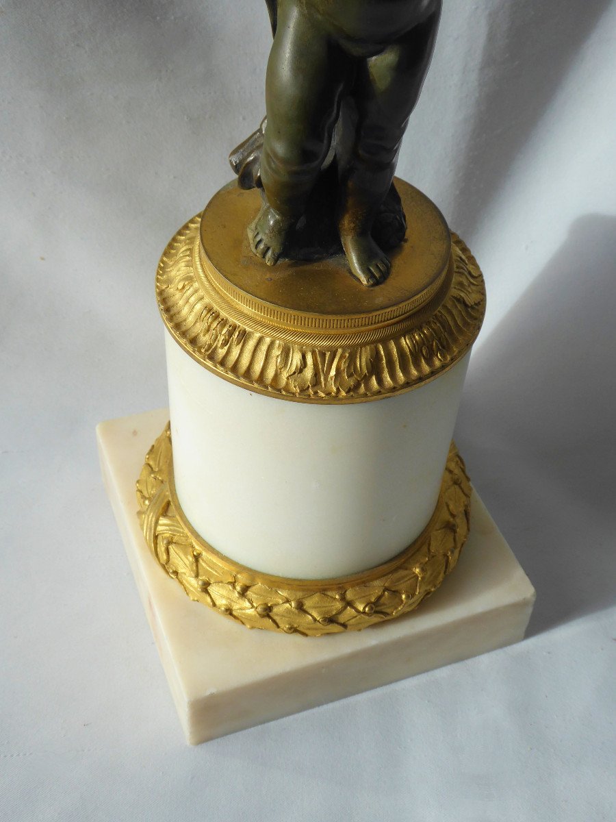 Object Of Curiosity Napoleon III, Bronze Marble & Coral Angelot XIXth Group Sculpture-photo-3